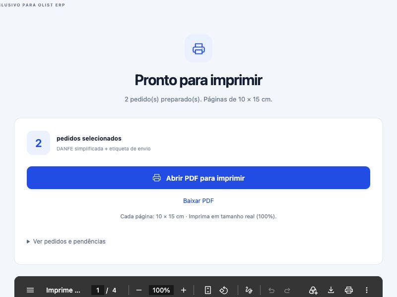 Tela Pronto para imprimir com o botão Abrir PDF para imprimir
